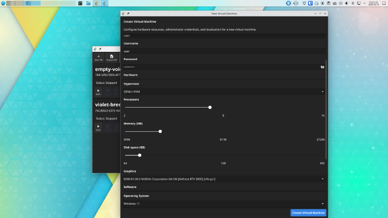 Correlates VM creation dialog with local account setup