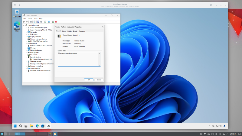 Windows 11 running in Correlates without physical TPM hardware